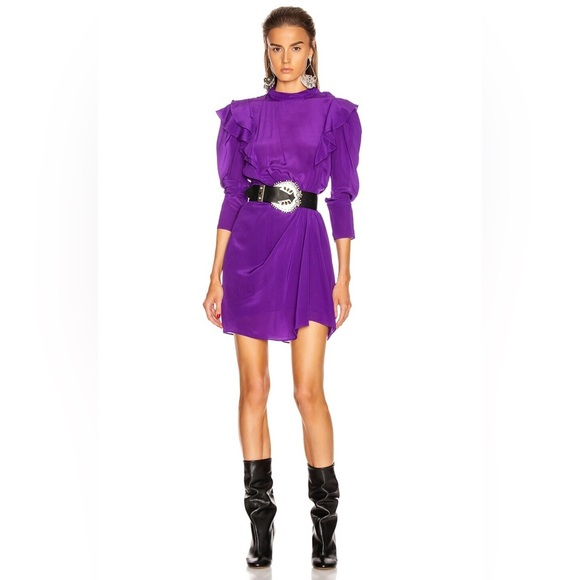 ETOILE ISABEL MARANT Yoana Long-Sleeve Ruffle Short Dress EUC - Picture 2 of 10